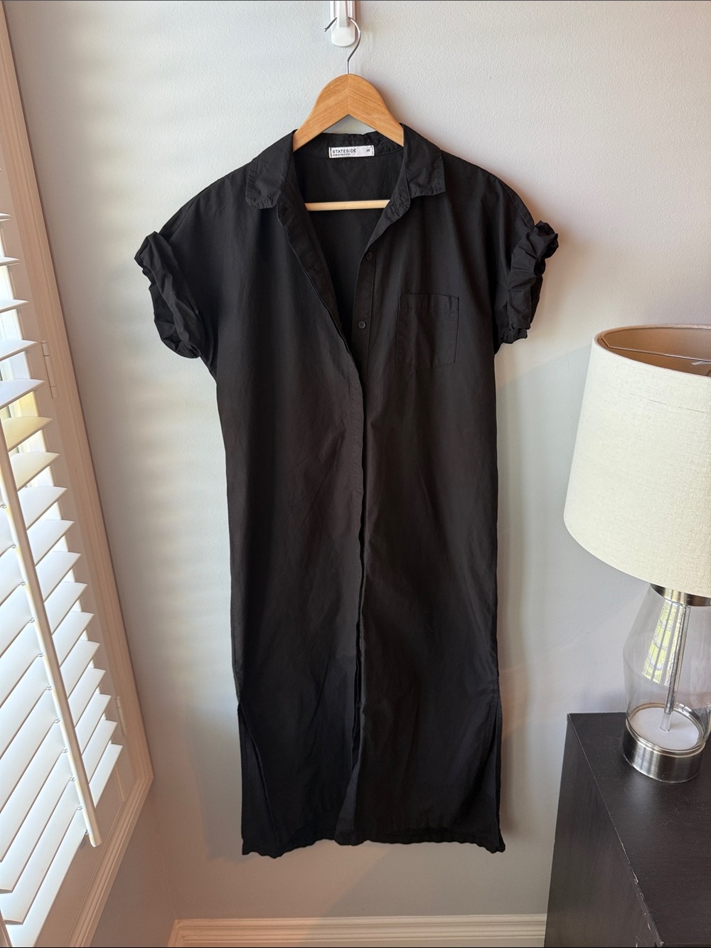 Stateside Black Short Sleeve Button Down Dress